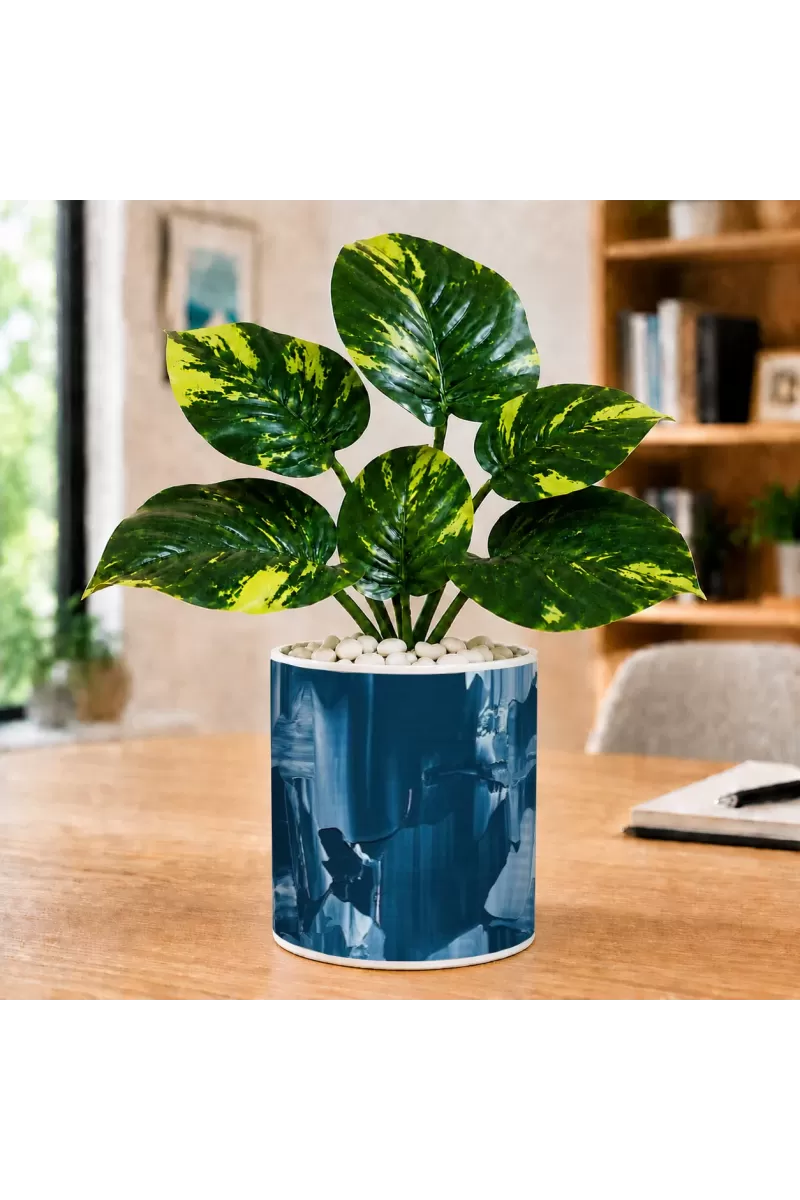 Artificial Tree Ceramic Photo Pot With White Stones 3x4 Inch (F165130)