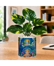Artificial Tree Ceramic Photo Pot With White Stones 3x4 Inch (F165131)
