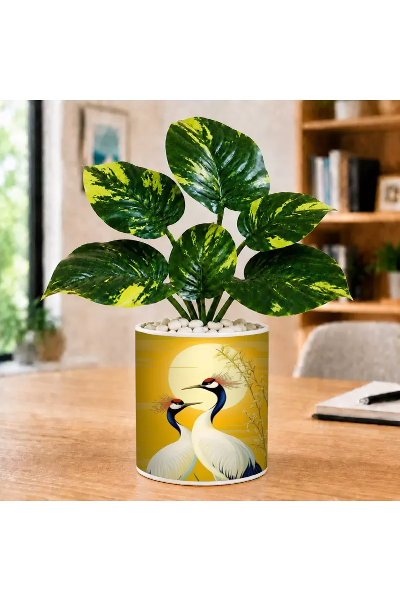 Artificial Tree Ceramic Photo Pot With White Stones 3x4 Inch (F165132)