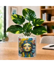Artificial Tree Ceramic Photo Pot With White Stones 3x4 Inch (F165135)