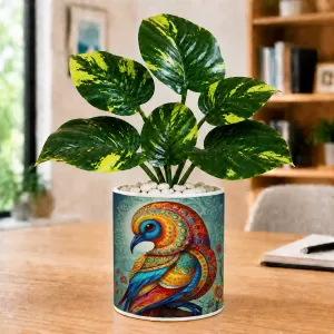 Artificial Tree Ceramic Photo Pot With White Stones 3x4 Inch (F165138)