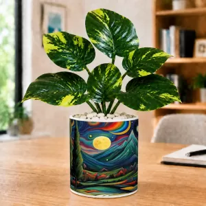 Artificial Tree Ceramic Photo Pot With White Stones 3x4 Inch (F165141)