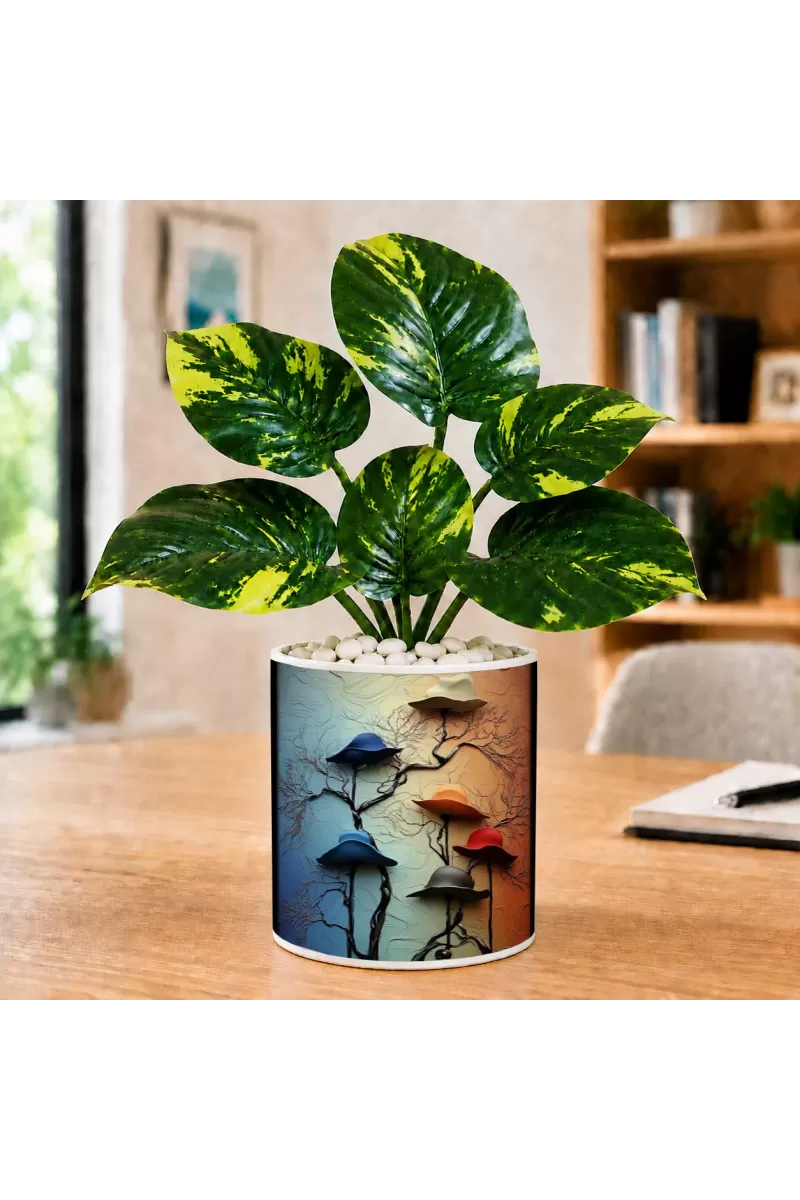 Artificial Tree Ceramic Photo Pot With White Stones 3x4 Inch (F165142)