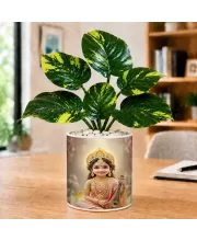 Artificial Tree Ceramic Photo Pot With White Stones 3x4 Inch (F165147)