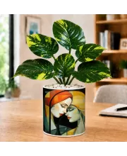 Artificial Tree Ceramic Photo Pot With White Stones 3x4 Inch (F165148)
