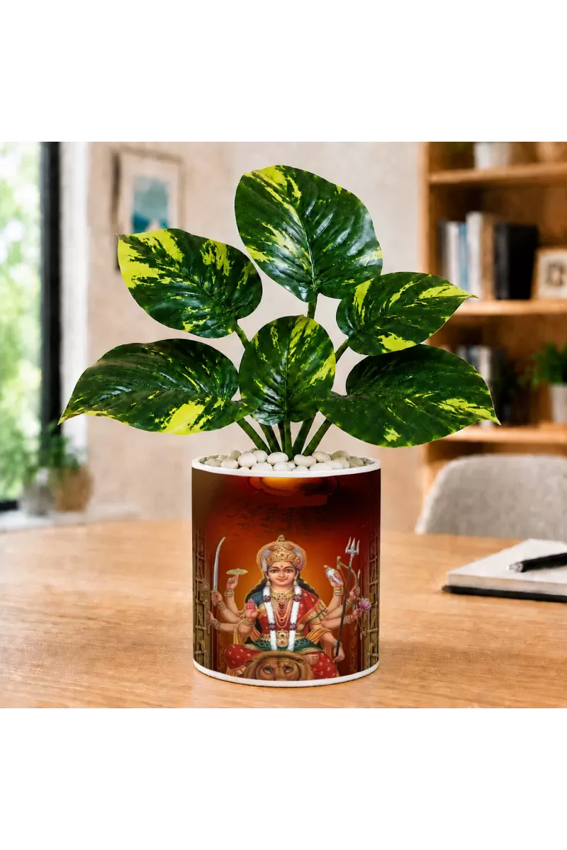 Artificial Tree Ceramic Photo Pot With White Stones 3x4 Inch (F165150)