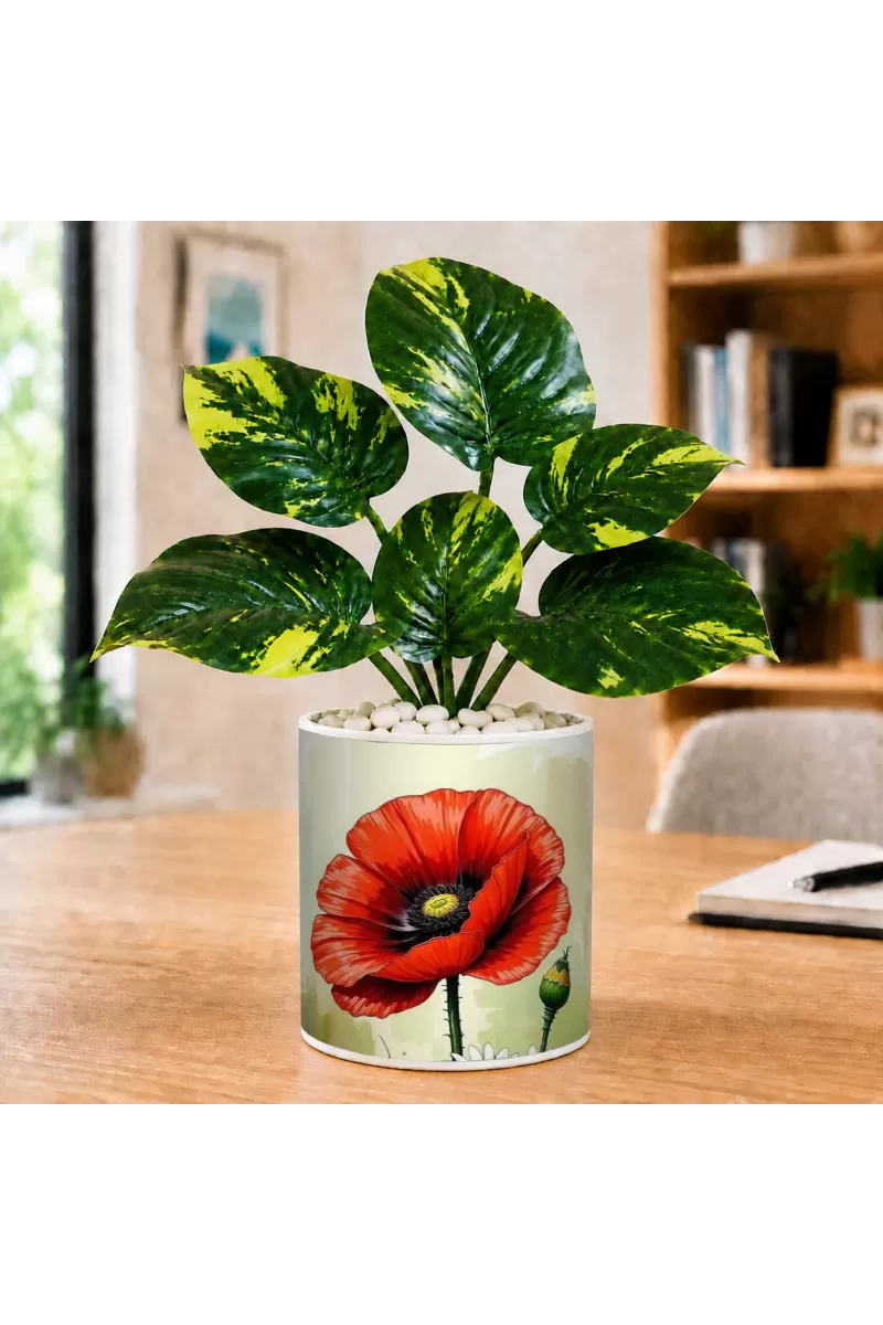 Artificial Tree Ceramic Photo Pot With White Stones 3x4 Inch (F165152)