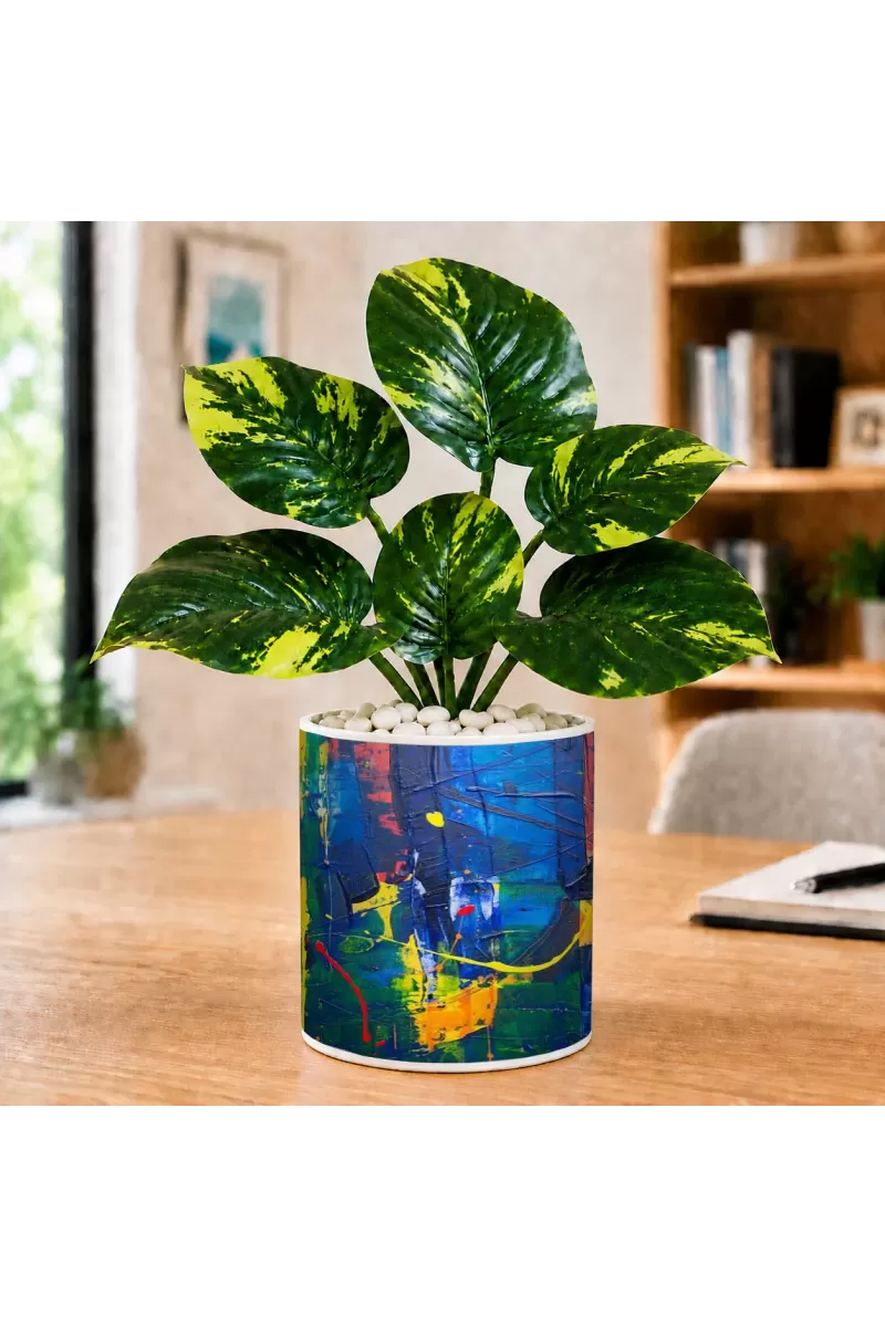 Artificial Tree Ceramic Photo Pot With White Stones 3x4 Inch (F165153)