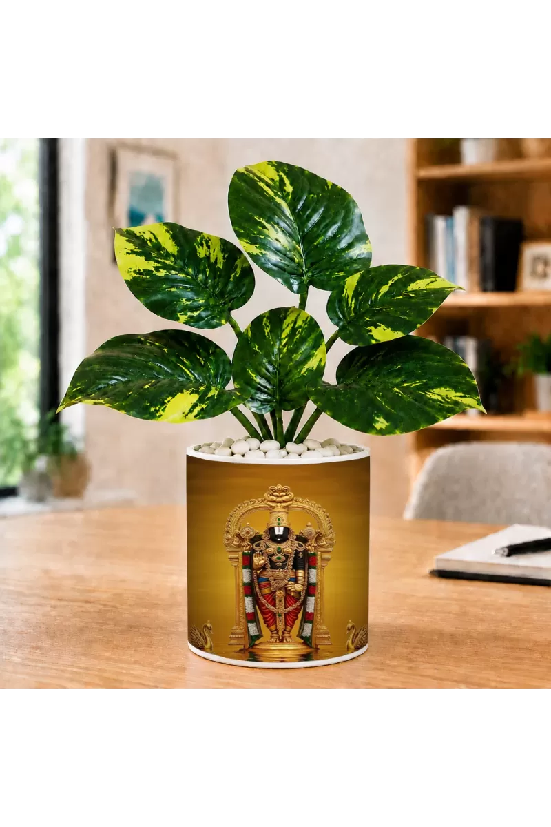 Artificial Tree Ceramic Photo Pot With White Stones 3x4 Inch (F165155)