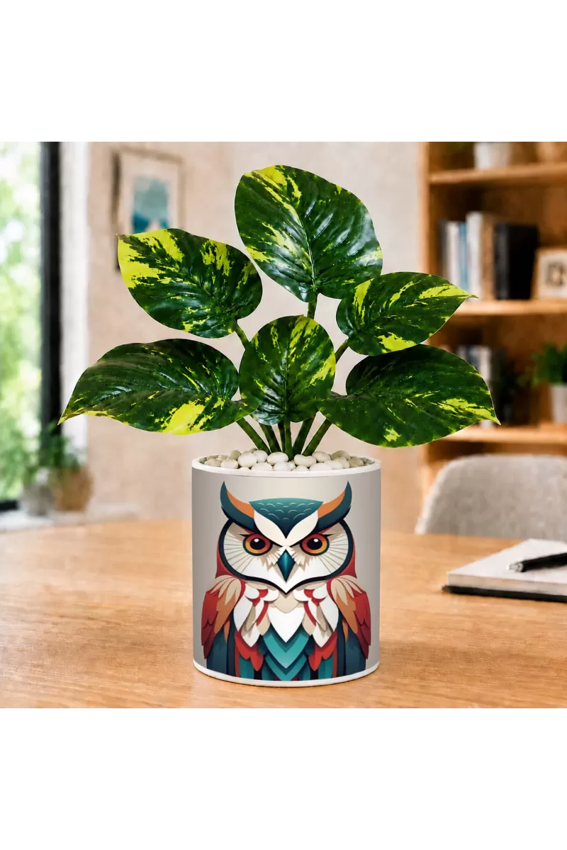Artificial Tree Ceramic Photo Pot With White Stones 3x4 Inch (F165157)