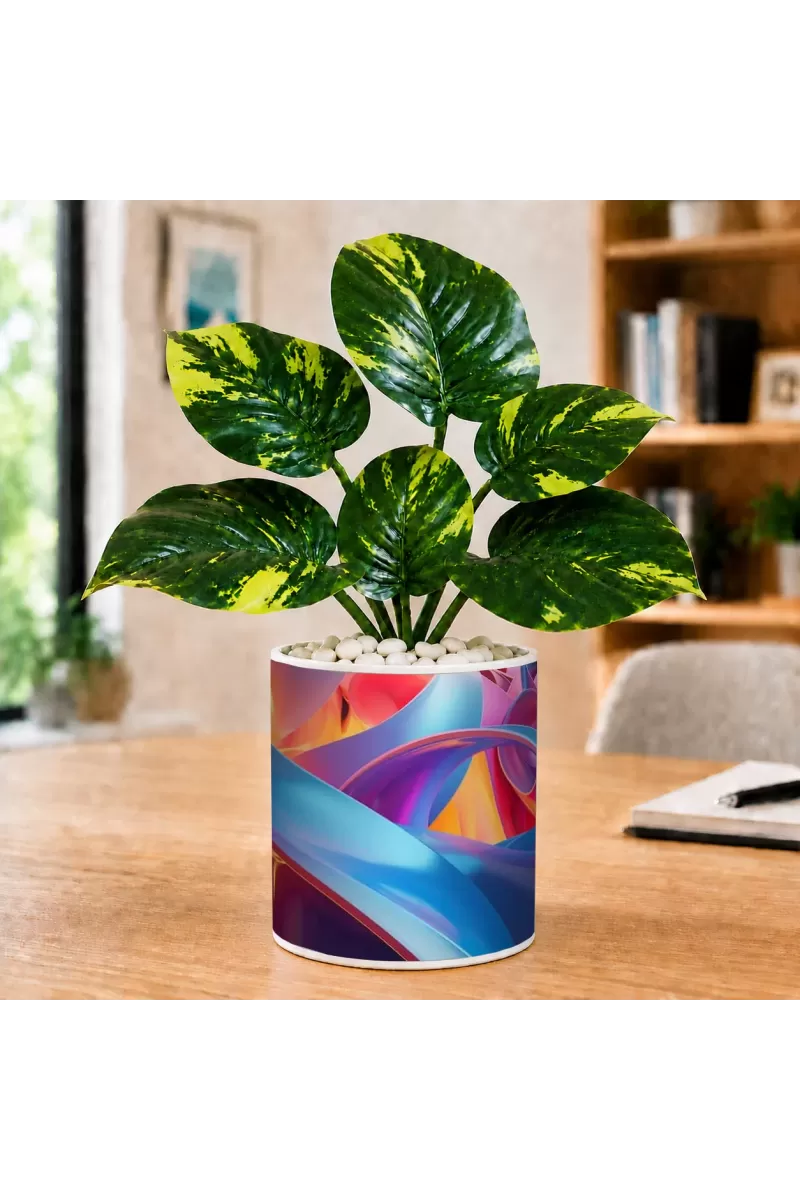 Artificial Tree Ceramic Photo Pot With White Stones 3x4 Inch (F165158)