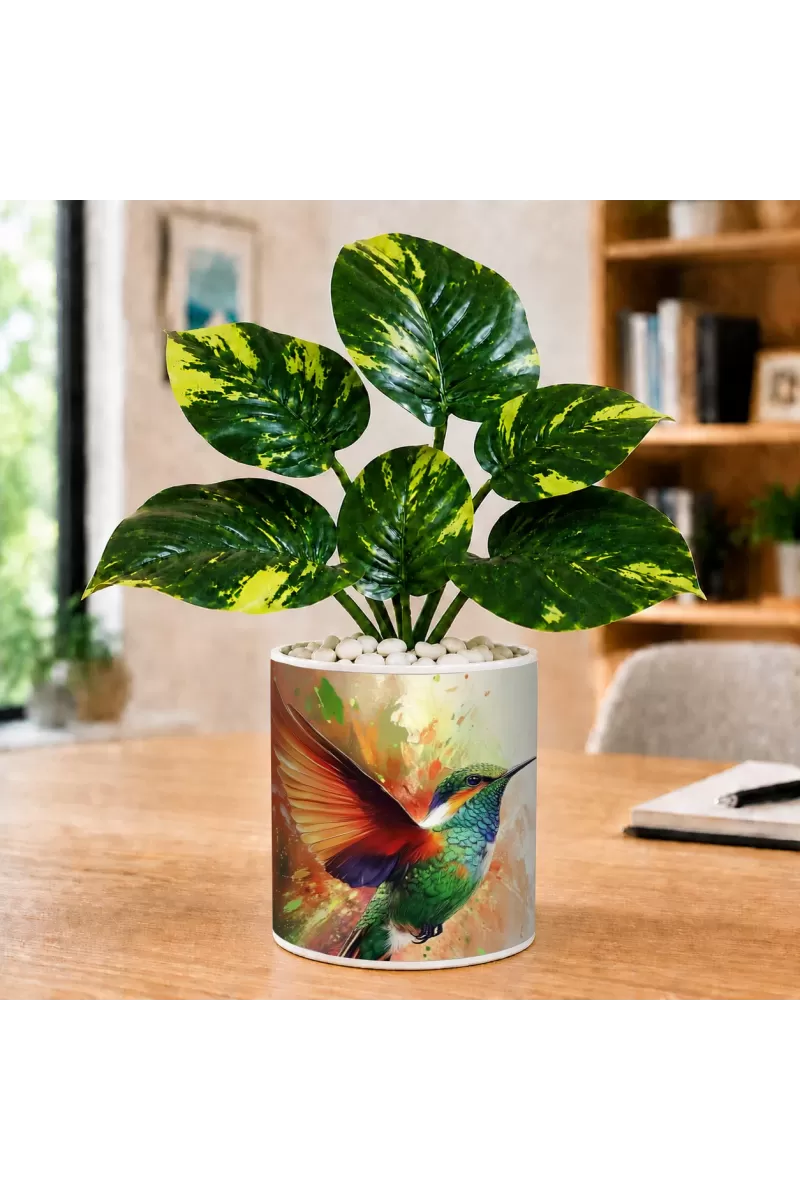 Artificial Tree Ceramic Photo Pot With White Stones 3x4 Inch (F165160)