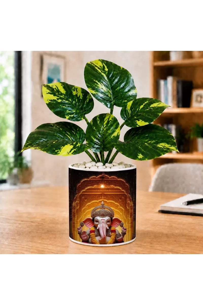 Artificial Tree Ceramic Photo Pot With White Stones 3x4 Inch (F165164)