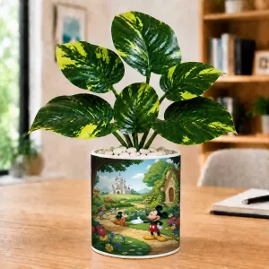 Artificial Tree Ceramic Photo Pot With White Stones 3x4 Inch (F165165)