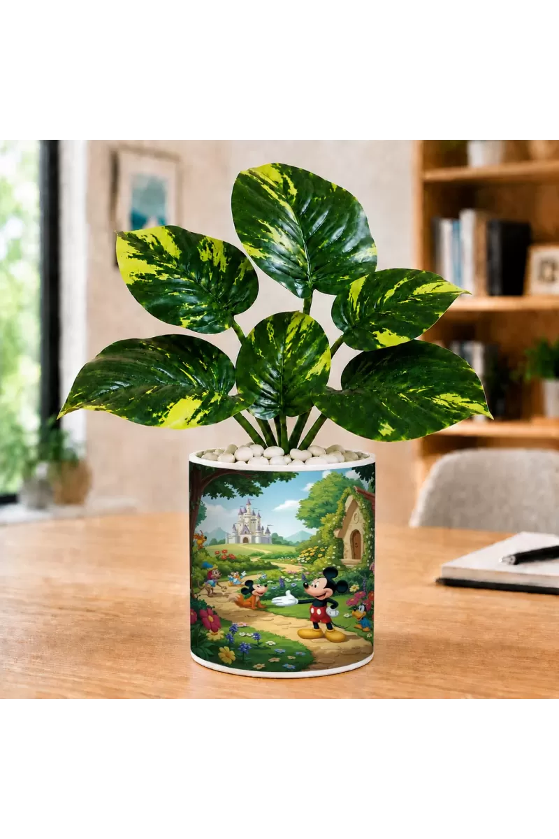 Artificial Tree Ceramic Photo Pot With White Stones 3x4 Inch (F165165)