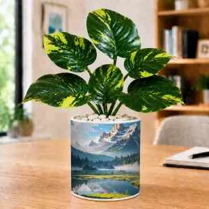 Artificial Tree Ceramic Photo Pot With White Stones 3x4 Inch (F165166)