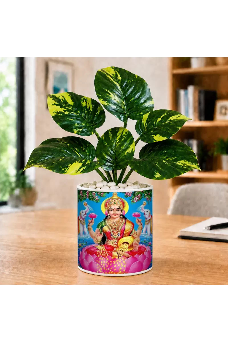 Artificial Tree Ceramic Photo Pot With White Stones 3x4 Inch (F165168)