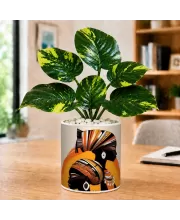 Artificial Tree Ceramic Photo Pot With White Stones 3x4 Inch (F165170)