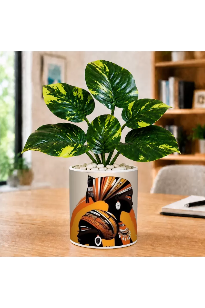 Artificial Tree Ceramic Photo Pot With White Stones 3x4 Inch (F165170)