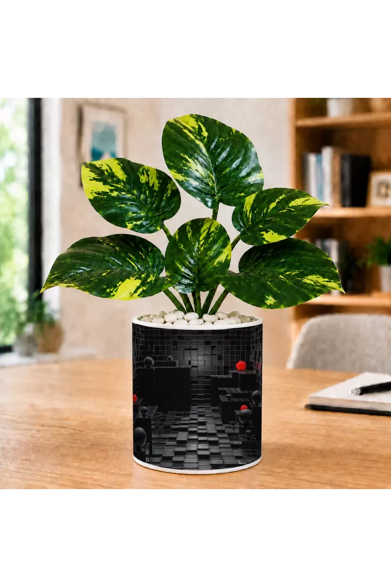 Artificial Tree Ceramic Photo Pot With White Stones 3x4 Inch (F165171)
