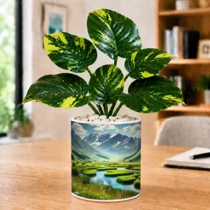 Artificial Tree Ceramic Photo Pot With White Stones 3x4 Inch (F165173)
