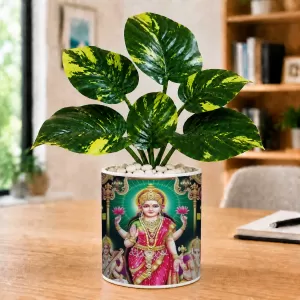 Artificial Tree Ceramic Photo Pot With White Stones 3x4 Inch (F165177)
