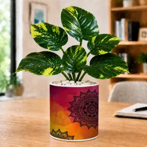 Artificial Tree Ceramic Photo Pot With White Stones 3x4 Inch (F165178)