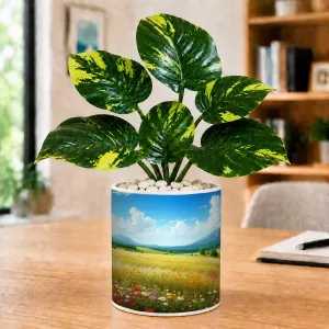 Artificial Tree Ceramic Photo Pot With White Stones 3x4 Inch (F165179)