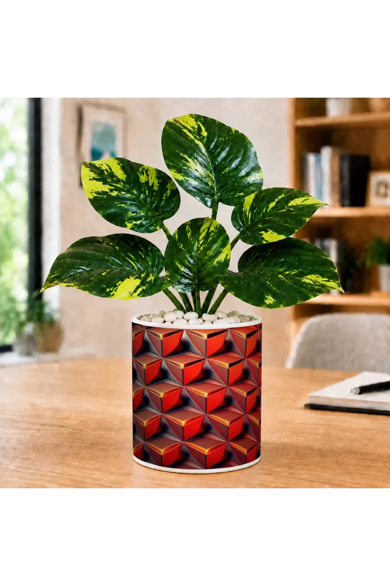 Artificial Tree Ceramic Photo Pot With White Stones 3x4 Inch (F165182)