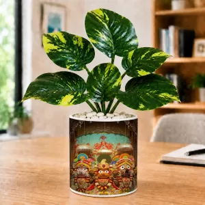 Artificial Tree Ceramic Photo Pot With White Stones 3x4 Inch (F165186)