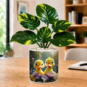 Artificial Tree Ceramic Photo Pot With White Stones 3x4 Inch (F165192)