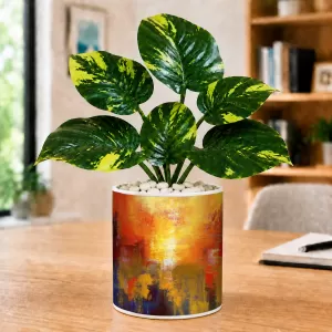 Artificial Tree Ceramic Photo Pot With White Stones 3x4 Inch (F165193)