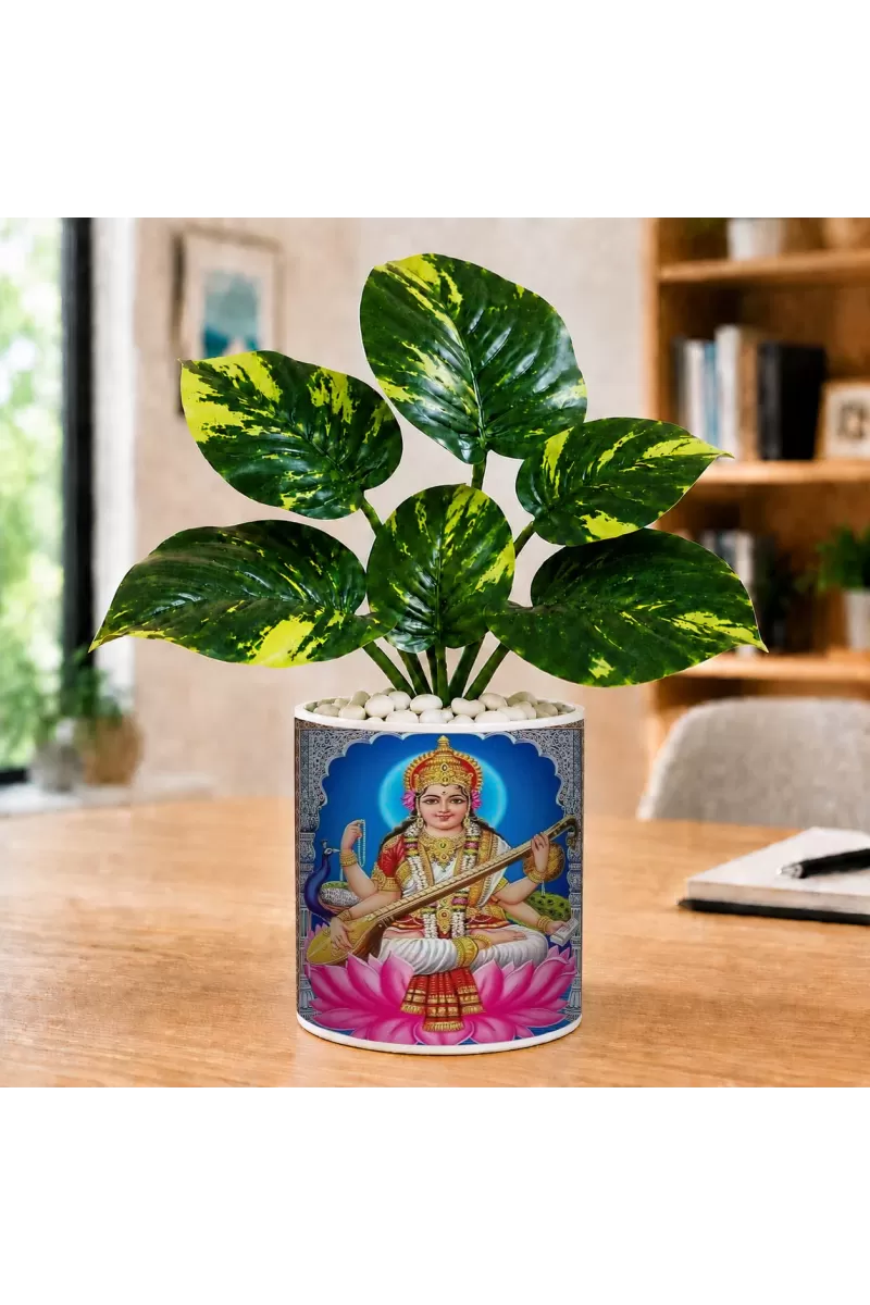 Artificial Tree Ceramic Photo Pot With White Stones 3x4 Inch (F165194)