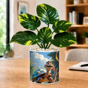 Artificial Tree Ceramic Photo Pot With White Stones 3x4 Inch (F165196)