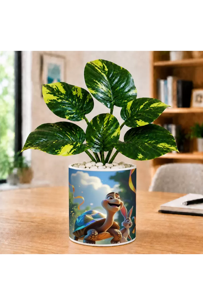 Artificial Tree Ceramic Photo Pot With White Stones 3x4 Inch (F165196)