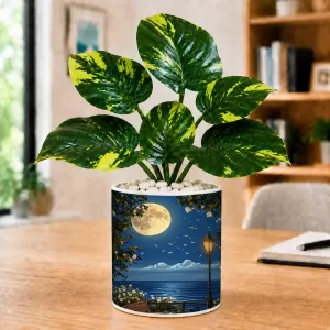 Artificial Tree Ceramic Photo Pot With White Stones 3x4 Inch (F165197)