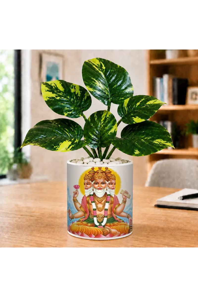 Artificial Tree Ceramic Photo Pot With White Stones 3x4 Inch (F165198)