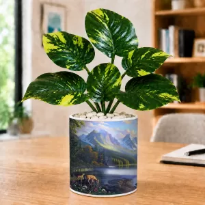 Artificial Tree Ceramic Photo Pot With White Stones 3x4 Inch (F165199)