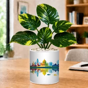Artificial Tree Ceramic Photo Pot With White Stones 3x4 Inch (F165201)