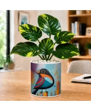 Artificial Tree Ceramic Photo Pot With White Stones 3x4 Inch (F165202)