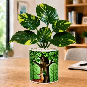 Artificial Tree Ceramic Photo Pot With White Stones 3x4 Inch (F165205)