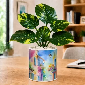 Artificial Tree Ceramic Photo Pot With White Stones 3x4 Inch (F165206)