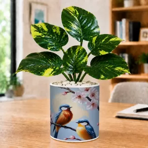 Artificial Tree Ceramic Photo Pot With White Stones 3x4 Inch (F165209)