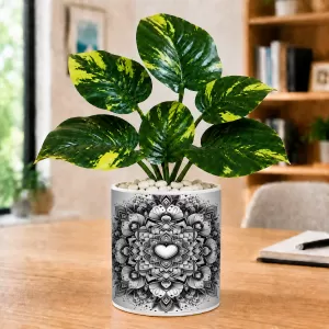 Artificial Tree Ceramic Photo Pot With White Stones 3x4 Inch (F165213)