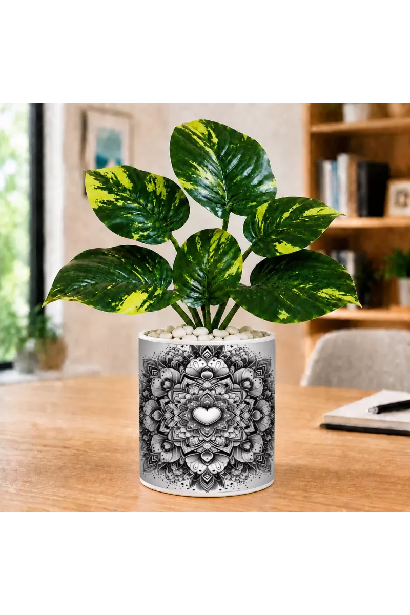 Artificial Tree Ceramic Photo Pot With White Stones 3x4 Inch (F165213)