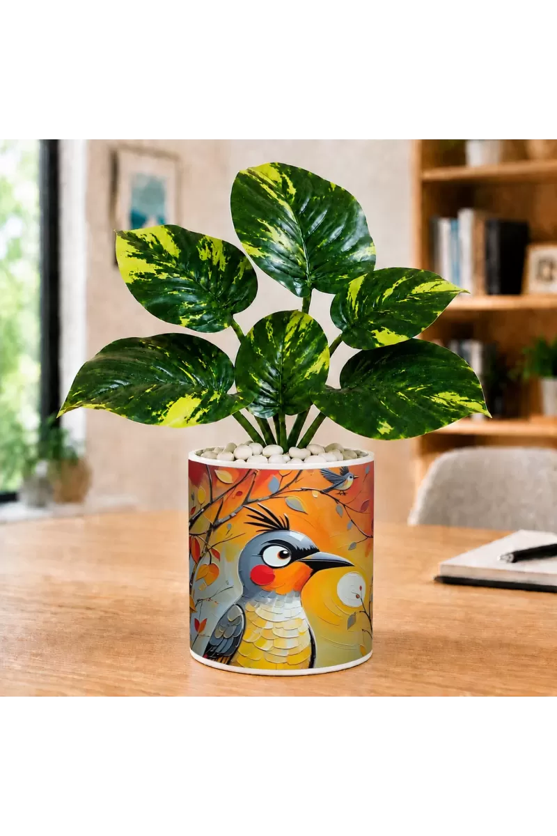 Artificial Tree Ceramic Photo Pot With White Stones 3x4 Inch (F165214)