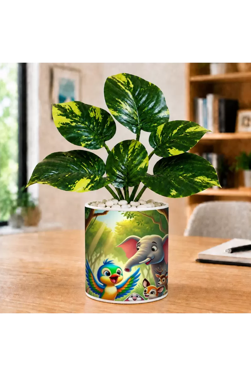 Artificial Tree Ceramic Photo Pot With White Stones 3x4 Inch (F165218)
