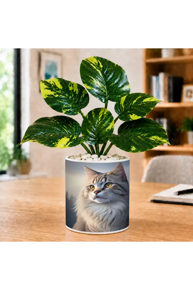 Artificial Tree Ceramic Photo Pot With White Stones 3x4 Inch (F165219)