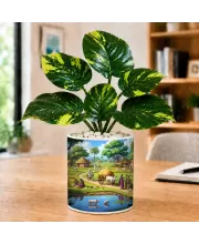 Artificial Tree Ceramic Photo Pot With White Stones 3x4 Inch (F165220)