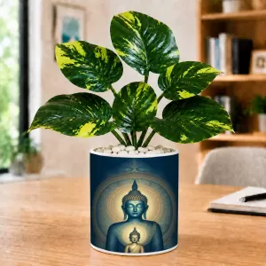Artificial Tree Ceramic Photo Pot With White Stones 3x4 Inch (F165222)